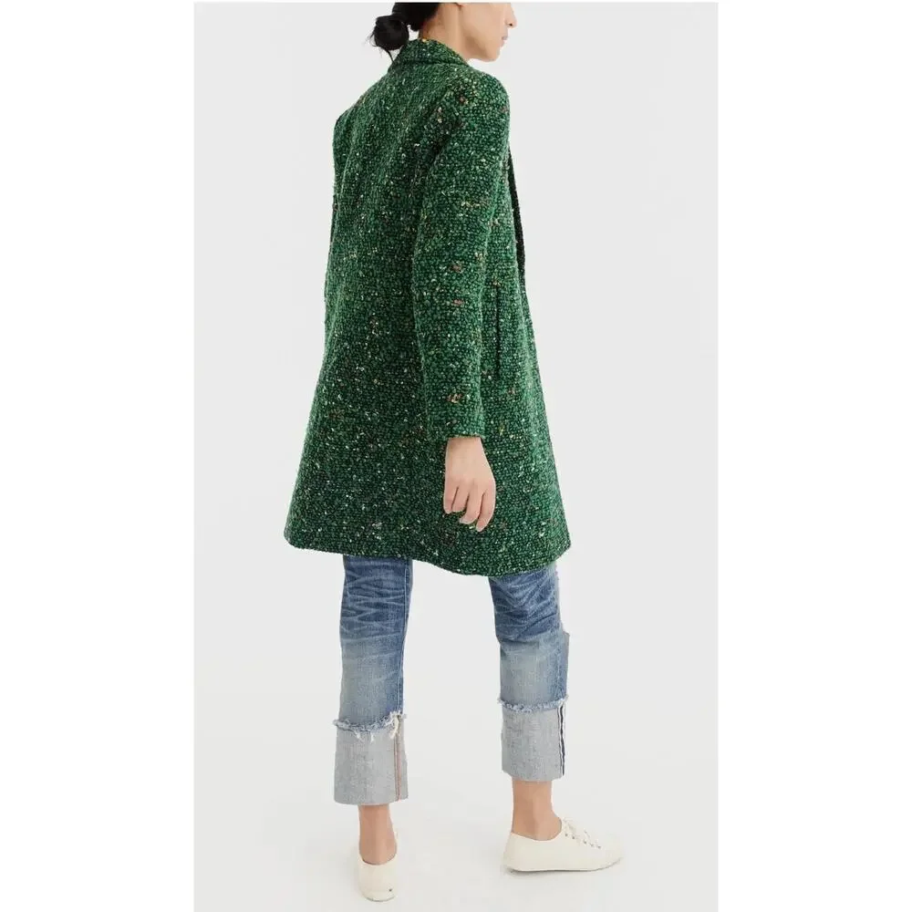 J Crew Coat Women 4 Daphne Boucle Tweed Single Breasted Green Preppy Chic